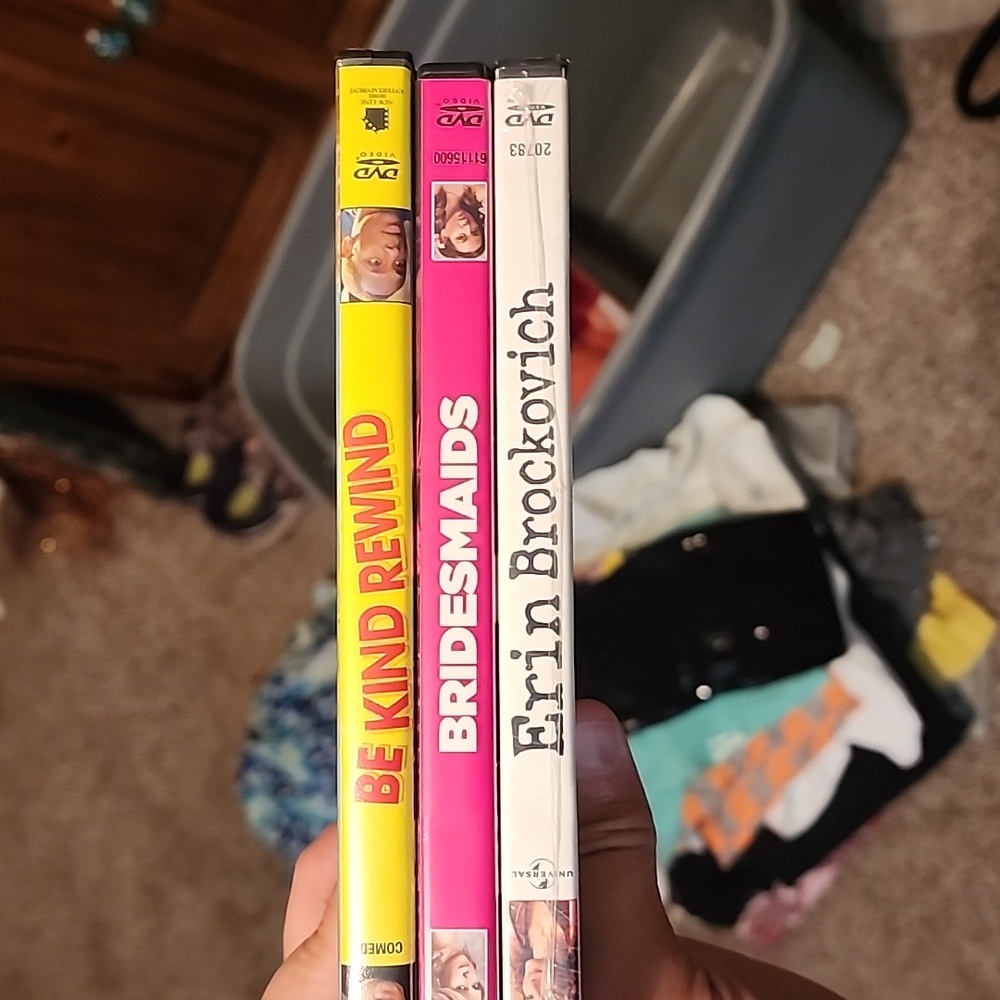 Bridesmaids,Be kind Rewind, Erin Brockovich DVDS